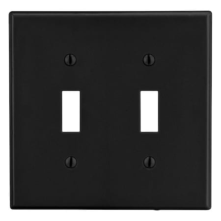 Hubbell Wiring Device-Kellems Wallplate, 2-Gang, 2) Toggle, Black P2BK